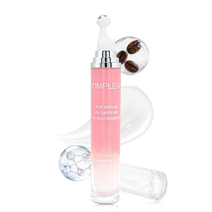 5% Caffeine Eye Serum Treatment,Hyaluronic Acid & Niacinamide, Under Eye Cream for Dark Circles, Anti Aging 360° Massage Rollerball - Reduce Puffiness, Wrinkles & Fine Lines, 0.5 fl. oz