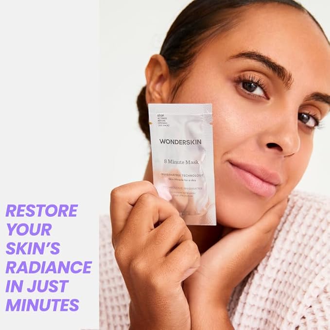 Wonderskin 8 Minute Mask, Hydrating and Anti Aging Face Mask Packed with Vitamin C and Niacinamide, Moisturizing Face Masks Pack of 8