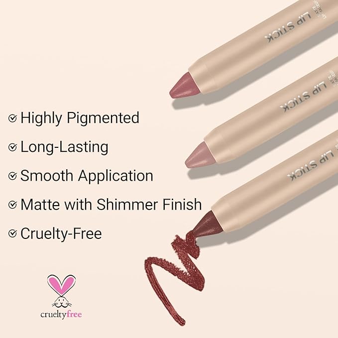 Erinde Matte Shimmer Lipstick Lip Liner Crayon for Women, 24 Hour Lipstick Lip Liner Pencil, Neutral Lipliner Waterproof Long Lasting Smudge Proof, Vegan & Cruelty-Free, C02 Mauve Rose