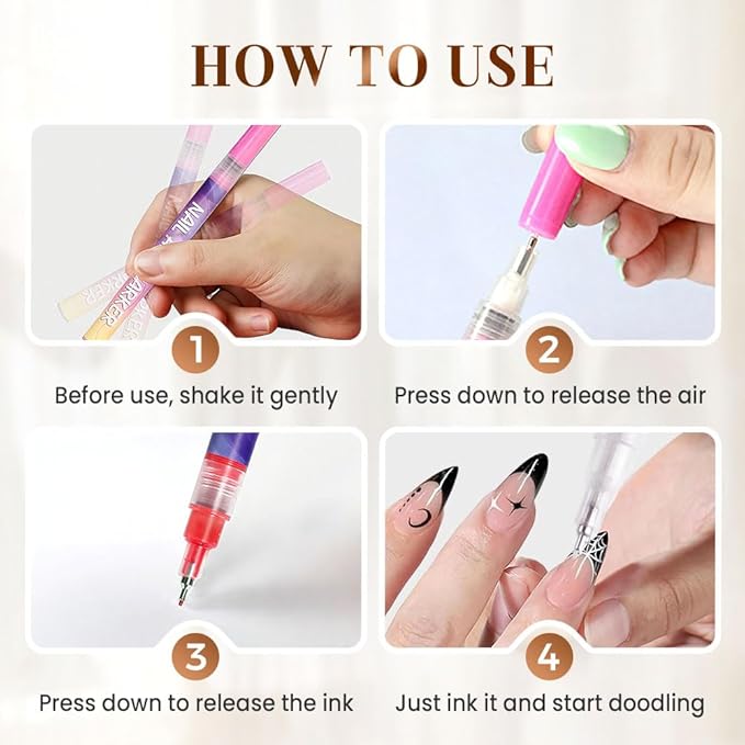 12 Color 3D Nail Art Pens Set, Nail Art Pens for Painting Nails Art Markers for Gel Nails, Nail Art Tools Drawing Painting Point Liner DIY (1 Pc)