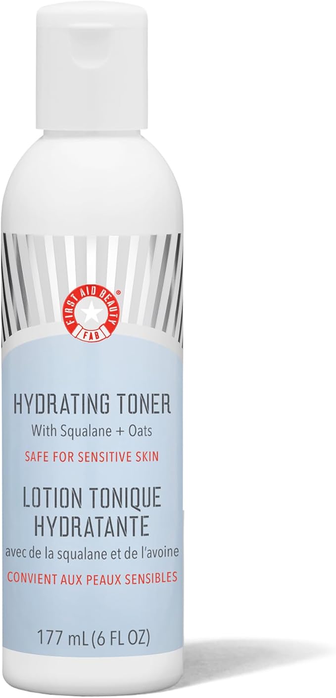 First Aid Beauty - Hydrating Toner with Squalane and Oats, Natural Wild Oat Skin Calming Toner, Helps Reduce Lines & Wrinkles, Safe for Sensitive Skin, Alcohol-Free Balanced Hydration, 6 oz
