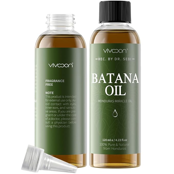 Batana Oil for Hair Growth,100% Pure & Natural Raw Batana Oil, Dr. Sebi Organic from Honduras,Care for Hair Thickness,Scalp&Skin,4.23 fl oz,1 Bottle with 2 Caps