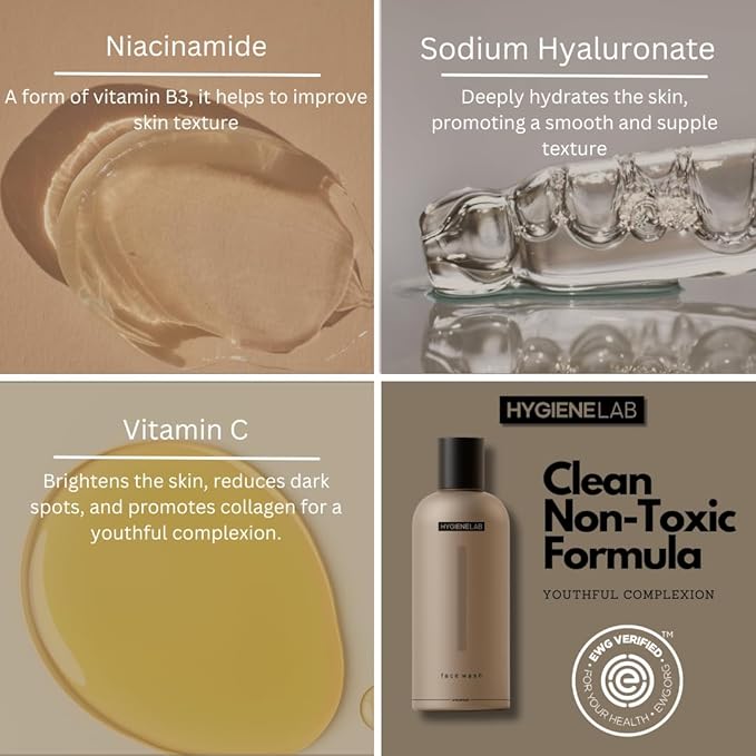 HygieneLab Face Duo – EWG Verified Face Wash (5 fl oz) & Moisturizer (1.7 fl oz), Removes Dirt, Hydrating Set with Aloe, Niacinamide, Vitamin C & Squalane