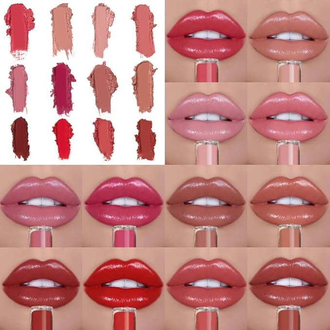 12 Color Cream Lip Gloss Lipstick Portable,Upgraded Waterproof Long-Lasting Moisturizing Lip Lipsticks for Daily Use,Non-Stick to Cup Natural Lipsticks for Home Travel Women (11)
