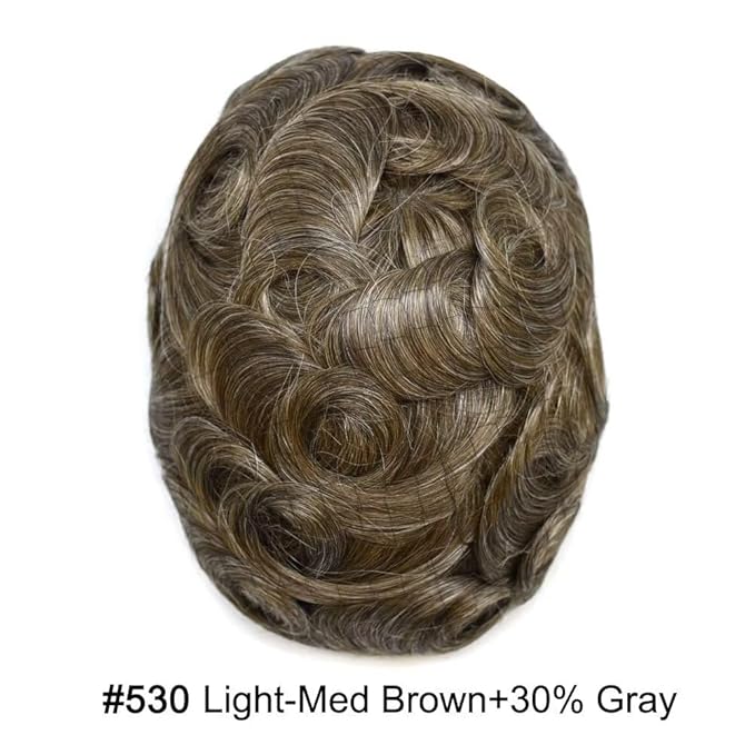 Toupee for Men French Lace Human Hair Replacement Systems Lace Center with Poly Around Hair Piece Mens Toupee Hair Units for Man V-Looped Front Male Hair Units 6"X8" #530