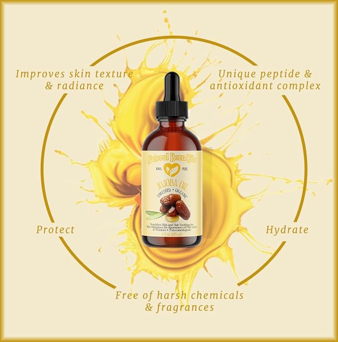 Natural Born Oils Jojoba Oil, 1 Gallon, Organic, Cold-Pressed, Vitamin-Rich, Deep Skin Hydration, Hair Revitalization