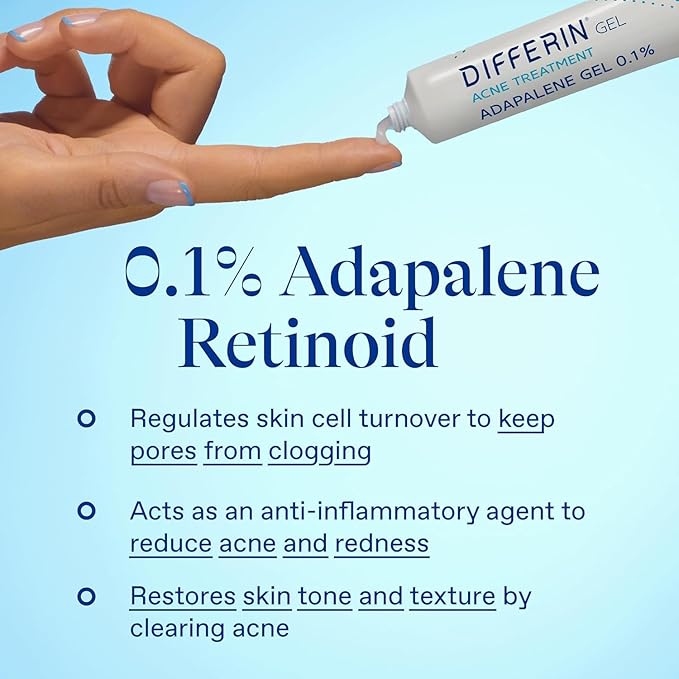 Differin Acne Treatment Gel, 60 Day Supply, Retinoid Treatment for Face with 0.1% Adapalene, Gentle Skin Care for Acne Prone Sensitive Skin, 15g Tube (Pack of 2) (Packaging May Vary)