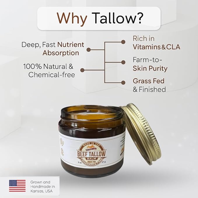 Grass Fed Beef Tallow Balm - 2 oz - Grown and Made in USA - Organic Grass Fed and Finished Tallow - Moisturizing Skin Care Orange