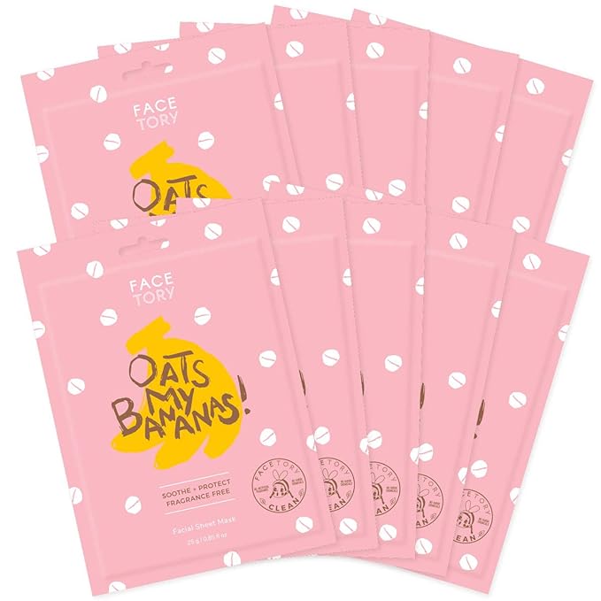 FACETORY K Beauty Face Mask Skin Care - OATS MY BANANAS CALMING Sheet Mask with Oat Extract | Milky Essence Soothes & Moisturizes (10 Pack)