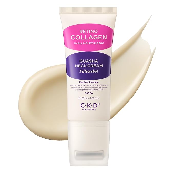 CKD Gua Sha Neck Cream Filltocshot - Advanced Anti-Aging Neck Firming Cream with Massage Roller. Visibly Reduces Wrinkles, Lifts & Tightens Sagging Skin, Boosts Elasticity, Korean Skincare, 1.69 fl oz