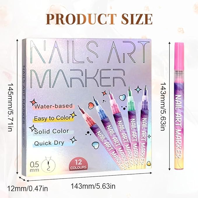 12 Color 3D Nail Art Pens Set, Nail Art Pens for Painting Nails Art Markers for Gel Nails, Nail Art Tools for Graffiti Dotting Drawing Painting Point Liner DIY (3 Pcs)