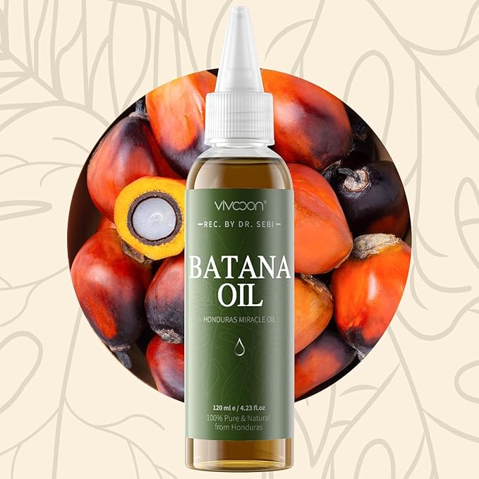 Batana Oil for Hair Growth,100% Pure & Natural Raw Batana Oil, Dr. Sebi Organic from Honduras,Care for Hair Thickness,Scalp&Skin,4.23 fl oz,1 Bottle with 2 Caps