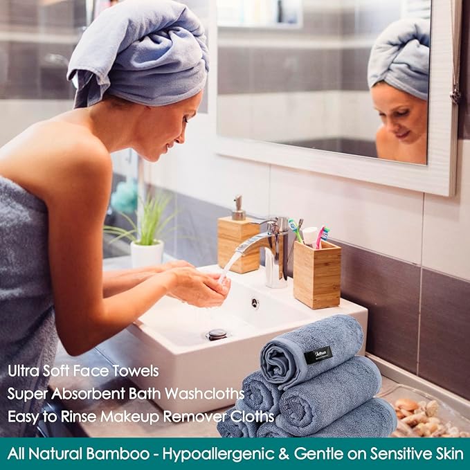 Wash Cloths 6 Pack, Reusable Makeup Remover Cloths, Super Soft and Gentle Face Towel for Sensitive Skin, 10x10 inch Small Face Washcloths, Easy to Rinse Quick Dry Slate Blue Facial Cleansing Cloths