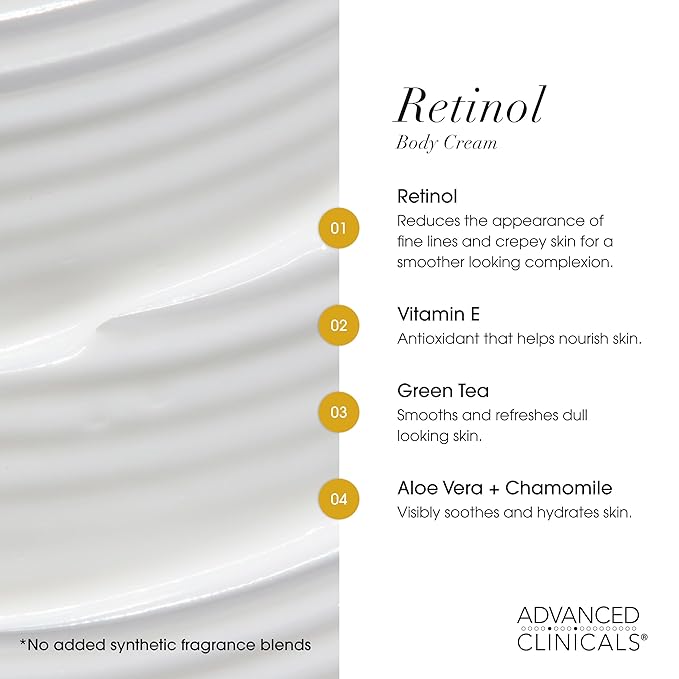 Advanced Clinicals Retinol Body Lotion & Face Moisturizer | Visible Anti Aging Skin Care Retinol Body Cream For Women & Men Targets Look Of Fine Lines, Wrinkles & Crepe Looking Dry Skin, 16OZ, 2-Pack