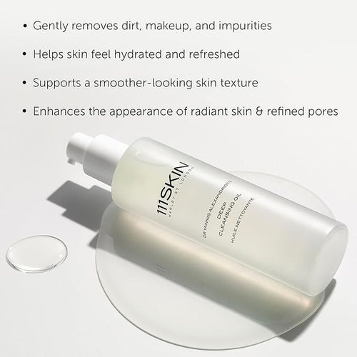 111SKIN Deep Cleansing Oil for Face, Lightweight Hydrating Facial Oil Cleanser for All Skin Types, Makeup Remover with Ceramides, CICA & NAC Y2 Complex Gently Removes Blackhead & Impurities, 3.4 fl oz