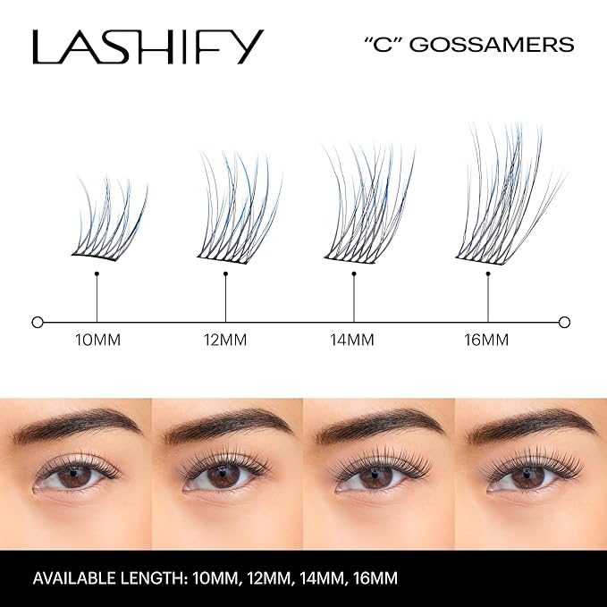 Lashify Curl 16mm Gossamer Eyelash Extensions Refill in Ombre Blue, Easy DIY False Lashes for a Natural Look