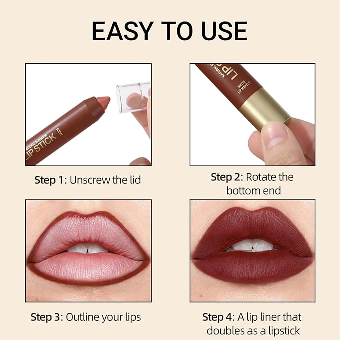 Erinde Matte Lipstick Lip Liner Crayon for Women, 24 Hour Lipstick Lip Liner Pencil, Neutral Lip Stick Lipliner Waterproof Long Lasting Smudge Proof, Vegan & Cruelty-Free, 04 Tomato Coral