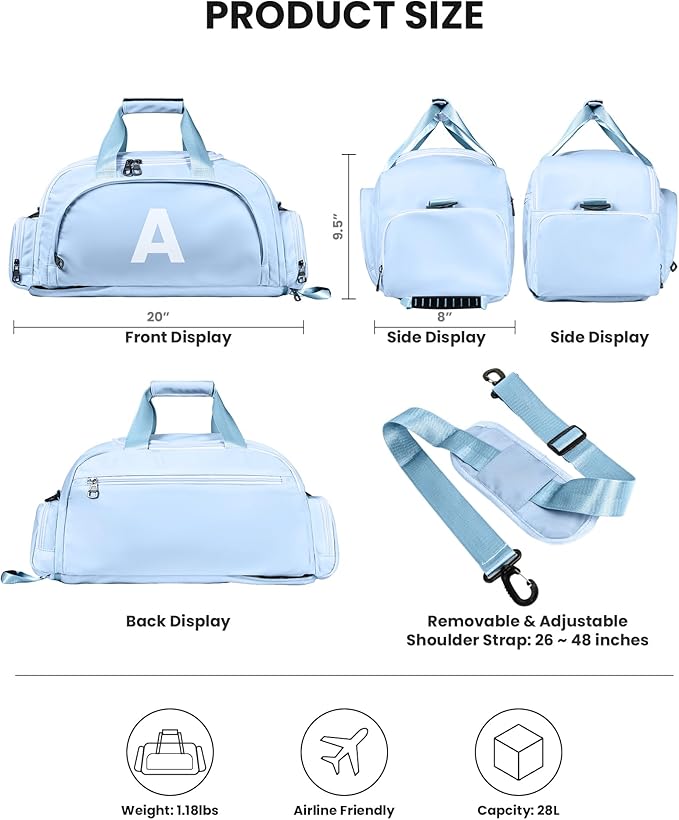 12 13 14 15 16 Year Old Girl Birthday Gifts, Initial Gym Bags with Shoe Compartment, Dance Bag for Girls, Monogram Kid Overnight Bags, Carry on Travel Duffel-Christmas Gift Ideas (Letter N)