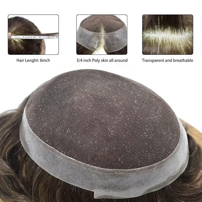 FACE MIRACLE Mens Toupee Lace Front Hairpieces Soft Human Hair Replacement System Natural Hairline Toupee for Men French Lace Poly V-Looped Mens hair Units 6"X9" #310 Dark Brown with 10% Gray