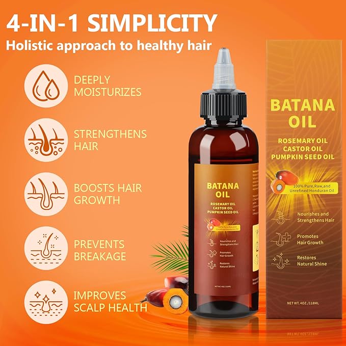 Natural Batana oil for hair growth,Batana Oil, Rosemary，Castor Oil，Pumpkin Seed Oil，4in1 Liquid Batana Hair Oil for All Hair Types (1PCS)