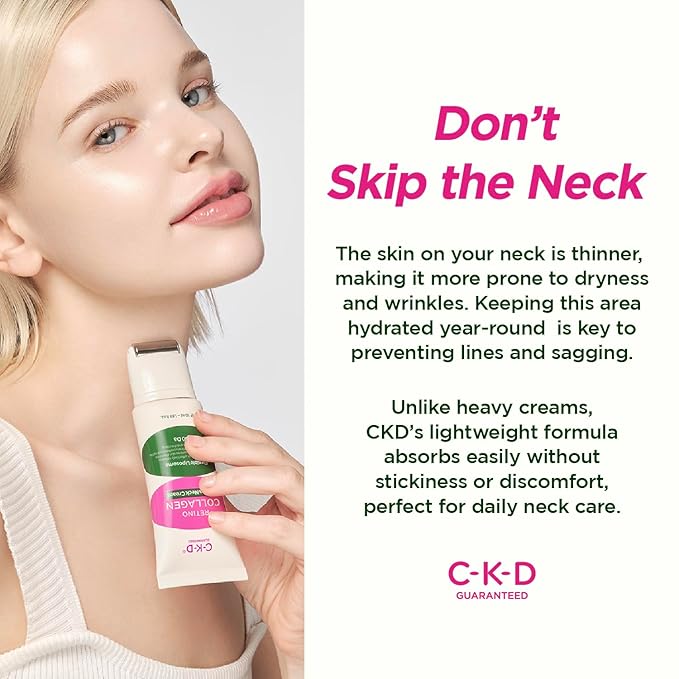 CKD Retino Collagen Gua Sha Neck Cream - Firming Cream for Neck and Jawline Tightening, Lifting, and Wrinkle Reduction with Stainless Steel Roller. Korean Skin Care,1.69 fl oz.