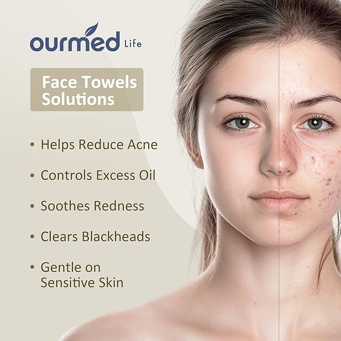 Ourmed Life Face Towels, Disposable Biodegradable Facial Towels for Sensitive Skin, Lint- free Facial Wipes for Washing Face, Skincare and Makeup Remover, Dry Wipes, 10"×7.9" Extra Large, 60 Count