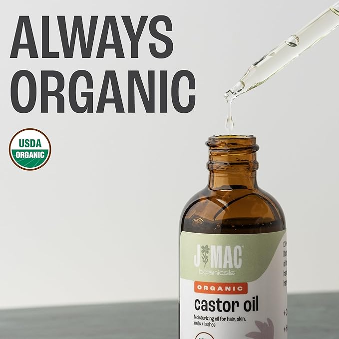 J MAC BOTANICALS Organic Castor Oil - Glass Bottle - 4 oz DROPPER