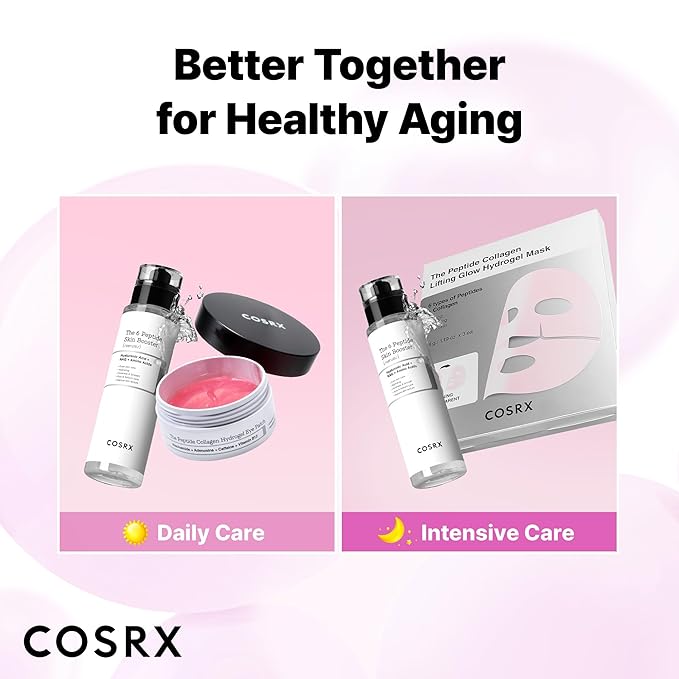 COSRX Pink Peptides Collagen Hydrogel Eye Patch for Puffy Eyes and Dark Circles, Under Eye Mask, 60 Under Eye Patches, Korean Skin Care, Stocking stuffers for women