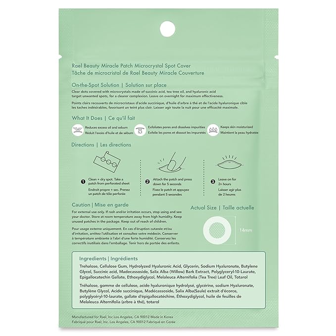 Rael Pimple Patches, Miracle Microcrystal Spot Cover - Hydrocolloid Acne Patch with Tea Tree Oil, Early Stage Zits and Blemish, Korean Skin Care (27 Count)
