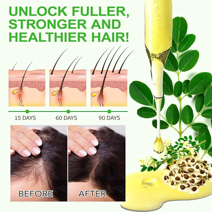 2Pack Moringa Oil 2.02 fl.oz, Pure Natural Organic Cold-Pressed Glass Bottle Moringa Oil for Hair Growth, Moringa Seed Oil for Face, Skin & Body Care, Anti-Aging, Nourish Hair, Scalp & Body Massage