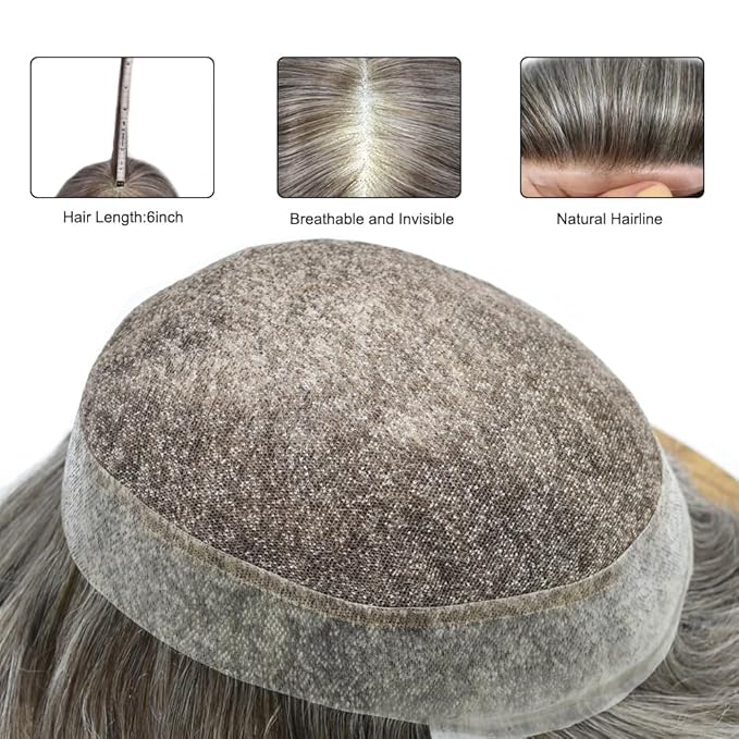 FACE MIRACLE Toupee for Men Lace Center Mens Toupee Hairpiece for Man Human Hair Replacement System Lace Center with Poly around Hair Units Mens Wig Hair Prosthesis 6"X8" #460