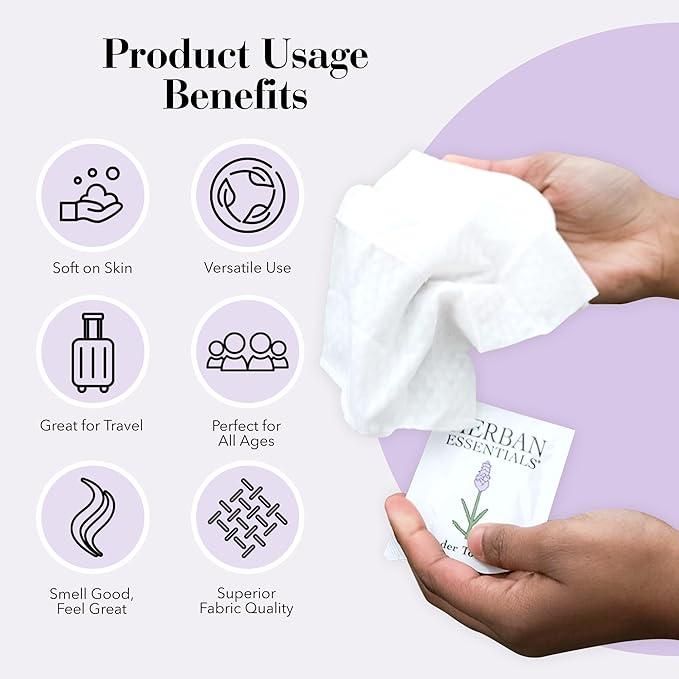 Herban Essentials - Assorted Wipes & Towelettes - Essential Oil Wipes for Hands, Face and Body - Travel Size Essentials and Toiletries - Natural, Individually Wrapped, Disposable and Moist (20 count)
