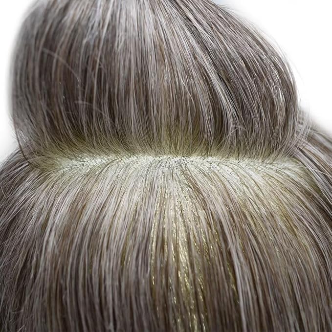 FACE MIRACLE Hair System for Men French Lace Mens Toupee Human Hair Replacement System Lace with PU Toupee for Men Male Hair Piece Wigs 7"X9" #360 Dark Brown with 60% Gray