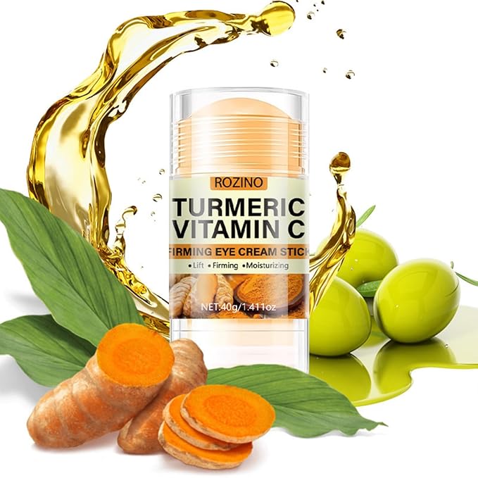 Turmeric Vitamin C Eye Stick, Unde Eye Balm for Dark Circles and Puffiness Anti Aging Moisturizer Under Eye Cream Even Skin Tone Firming Hydrating Bags Reduces Fine Lines 1.41 Oz