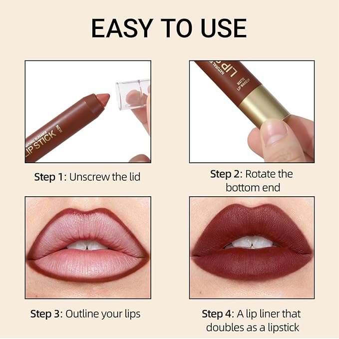 Erinde Matte Lipstick Crayon for Women, Rose Nude 24 Hour Lipstick Lip Liner Pencil, Neutral Lip Stick Long Lasting Waterproof, Vegan & Cruelty-Free, 02