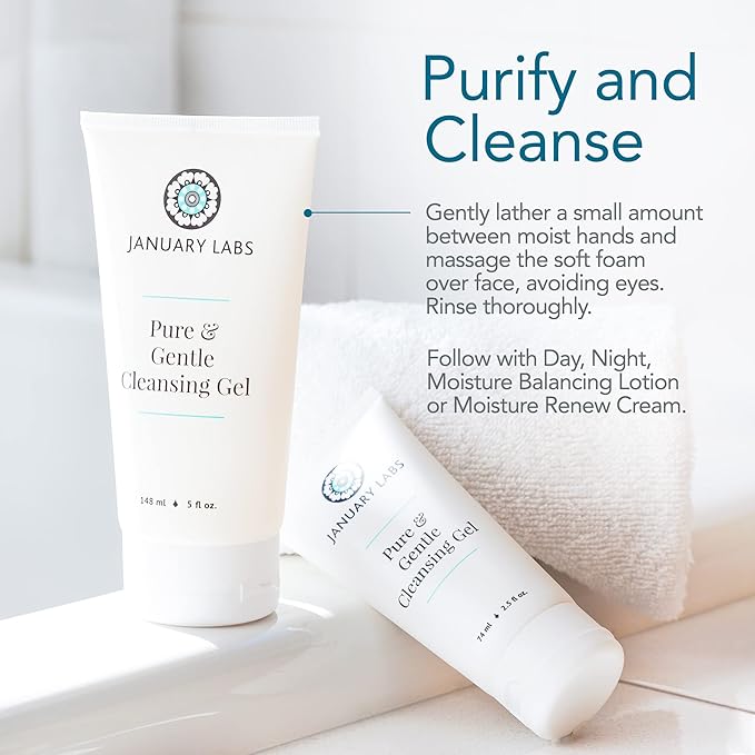 January Labs Pure & Gentle Face Cleanser Gel, Face Wash for All Skin Types, Dry Skin, Sensitive, Acne Prone Skin, Skin Care Essential, 5 Oz