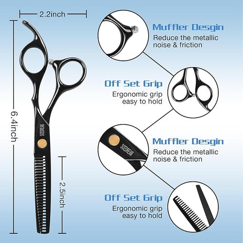 11-Piece Hair Cutting Scissors Kit - Professional Set with Thinning Scissors, Comb, Cape, Clips, Brush, Leather Bag for Barber, Salon, Home
