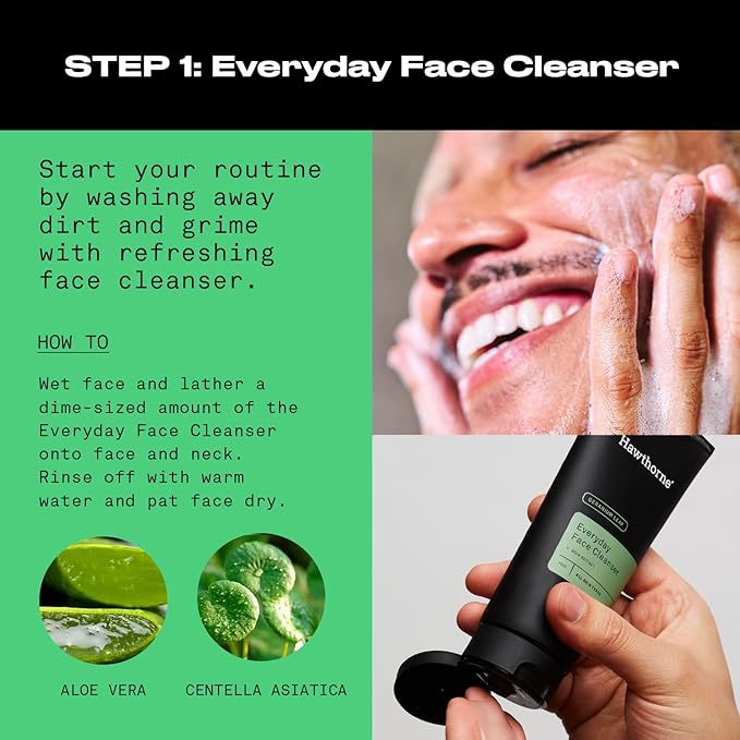 Hawthorne Everyday Men’s Skin Care Kit. Men’s Facial Care Kit with Face Wash Cleanser and Face Moisturizer Daily Face Routine For Men. Natural, Non-Toxic, Paraben Free, Phthalate Free. 4 Fl. Oz. Each.