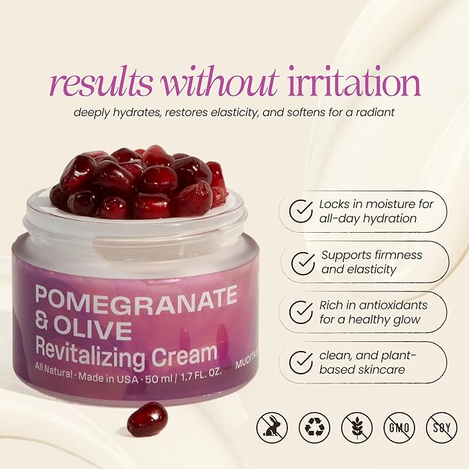 Mudita Earth Squalane Face Cream – 1.7oz | Dermatologist-Tested, Rich Moisturizer for Aging & Dry Skin | Hyaluronic Acid, Pomegranate & Olive, Vegan Caviar for Wrinkles, Dark Spots & Hyperpigmentation