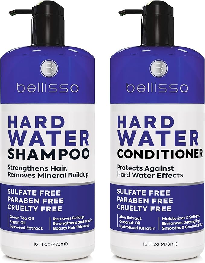 Hard Water Shampoo and Conditioner Set - Sulfate Free Hair Care Products for Women and Men - Moisturizing Treatment with Chelating Properties for a Deep Clean - Remover for Cleansing Mineral Build Up