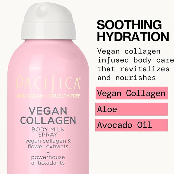 Pacifica Spray Lotion for Body - Vegan Collagen Body Milk Spray – Hydrating Moisturizer Mist Fast-Absorbing Instantly Hydrates & Softens Skin Jasmine & Vanilla Natural Scent Clean Beauty Non-Aerosol