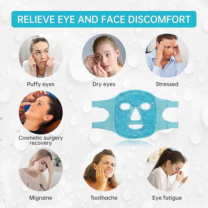 ZNÖCUETÖD Cold Face Eye Mask Ice Pack Reduce Facial Puff, Dark Circles, Gel Beads Hot Heat Cold Compress Pack, Face SPA for Woman Sleeping, Pressure, Headaches, Skin Care, Post Laser Care[Blue]