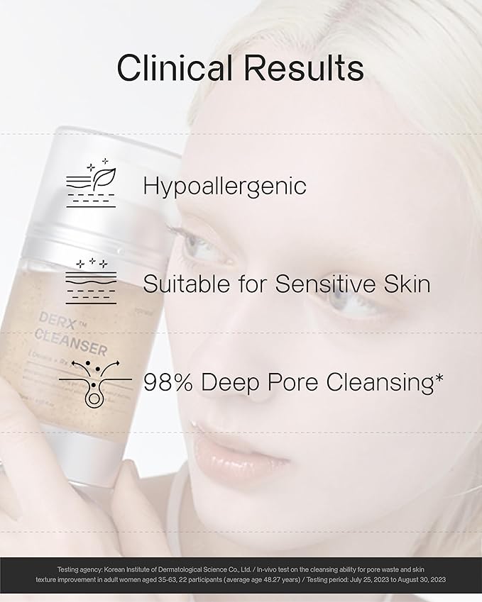 Oganacell DERX Cleanser - Walnut Cleanser for Clogged Pores, Gentle Daily Exfoliant for Smooth Skin, Korean Skin Care Face Wash, 4.05 fl oz