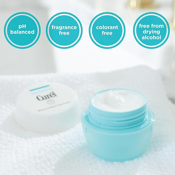 Curel Japanese Skin Care Moisture Repair Eye Cream, Under Eye Cream for Dark Circles, Dry, Sensitive Skin, Fine Lines, with Ceramides, pH Balanced, Fragrance & Alcohol Free Face Moisturizer, 0.8 Oz