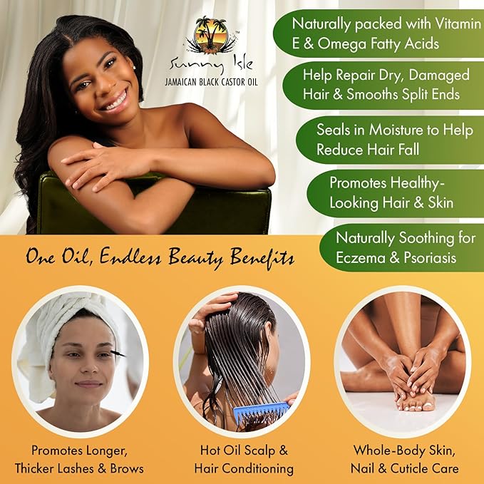Sunny Isle Extra Dark Jamaican Black Castor Oil 2oz | 100% Natural High Potency Treatment for Hair, Scalp and Skin