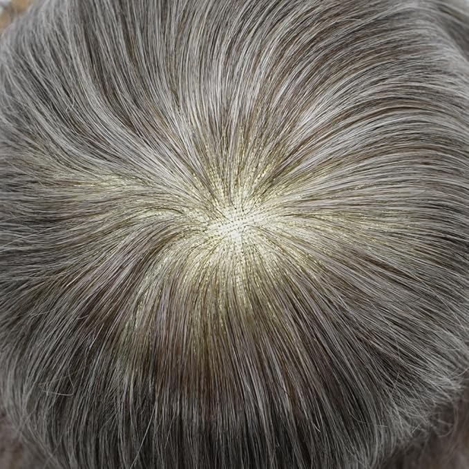 FACE MIRACLE Toupee for Men Lace Center Mens Toupee Hairpiece for Man Human Hair Replacement System Lace Center with Poly around Hair Units Mens Wig Hair Prosthesis 6"X8" #460