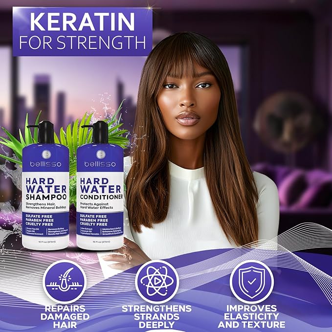 Hard Water Shampoo and Conditioner Set - Sulfate Free Hair Care Products for Women and Men - Moisturizing Treatment with Chelating Properties for a Deep Clean - Remover for Cleansing Mineral Build Up
