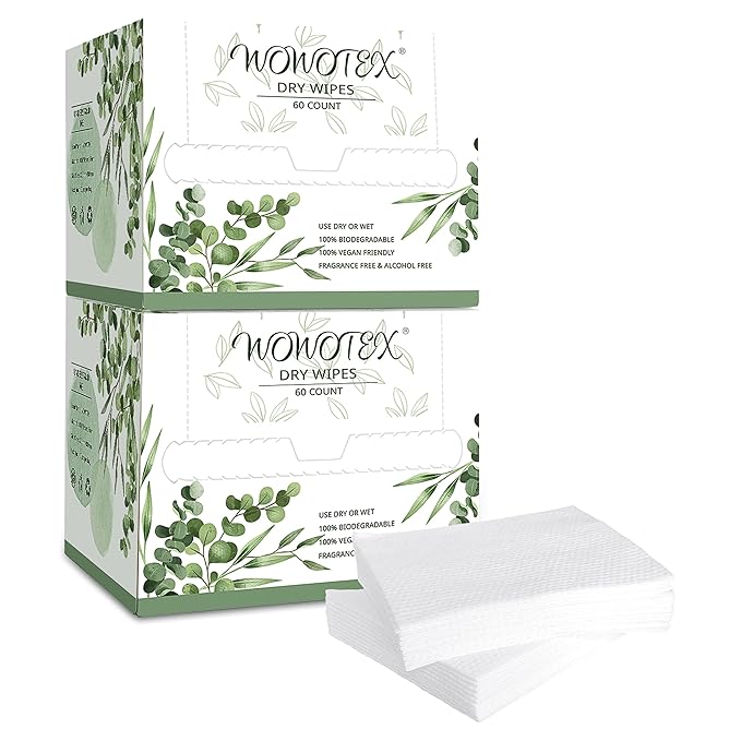 Disposable Face Towel Biodegradable Large Dry Face Wipes 120 Count/2 Box Extra Thick Soft Clean Facial Towels for Sensitive Skin, Makeup Removing, Facial Cleansing, Nursing, Travel, 10"×12"