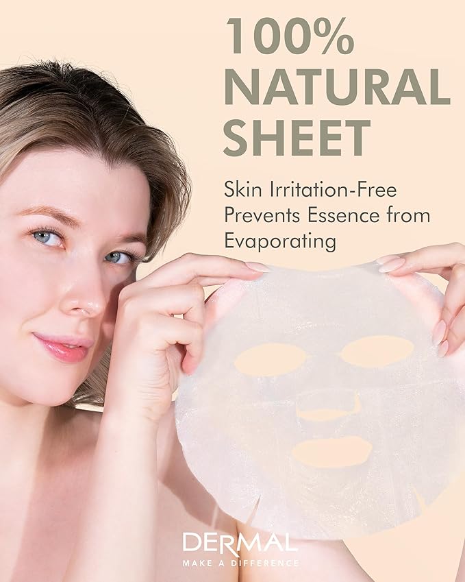 DERMAL Syn-Ake Collagen Essence Facial Mask Sheet 23g Pack of 10 - Peptide Contained, Anti Aging & Anti Wrinkle, Daily Skin Treatment Solution Sheet Mask