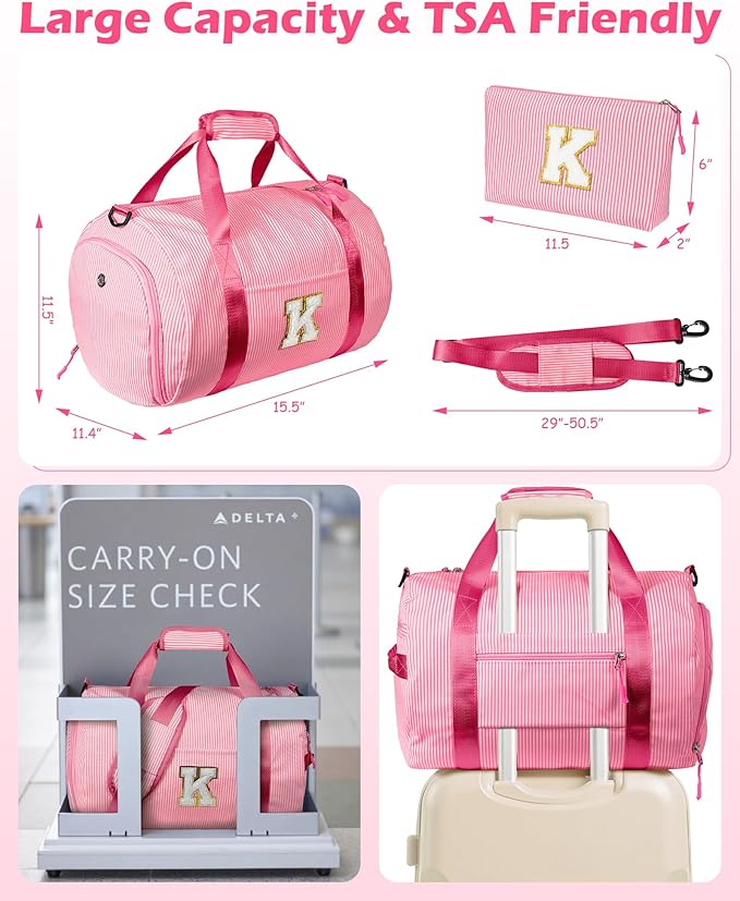 11 Year Old Girl Birthday Gifts, Girls Travel Duffle Bag, Kids Initial Overnight Bags with Shoe Compartment, Personalized Weekend Bag with Makeup Pouch, Trendy Stuff (Letter D)